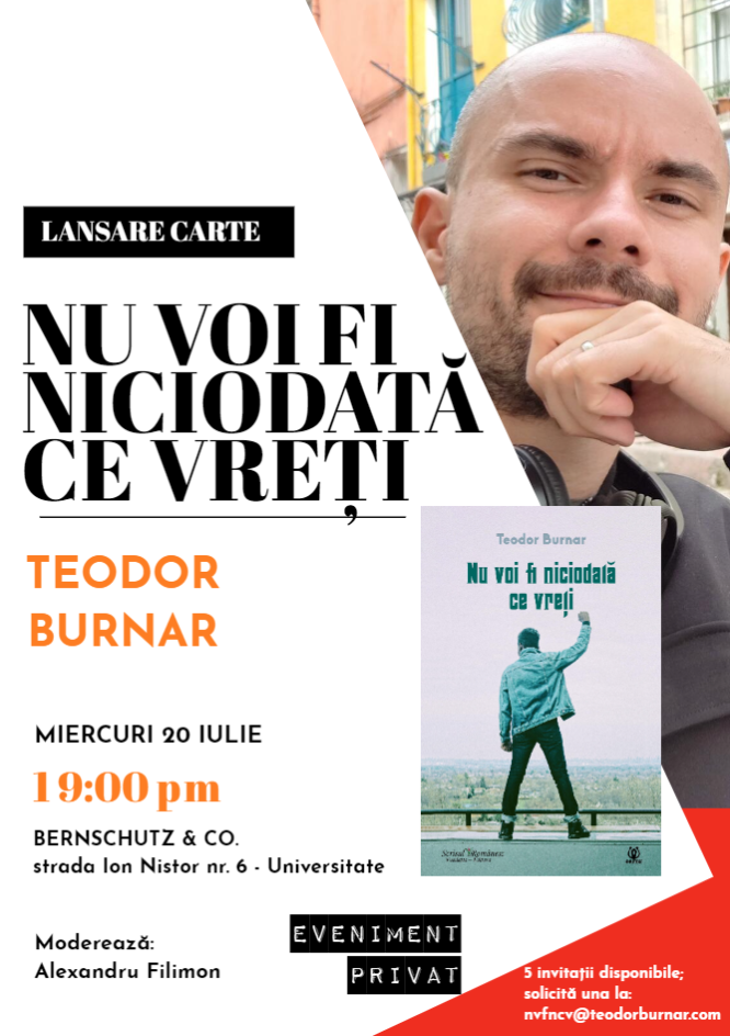 afis lansare carte poezie Nu Voi Fi Niciodata Ce Vreti Teodor Burnar